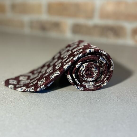 Vtg Givenchy Mens 100% Silk wine maroon artistic frame Geometric Accessory tie - Picture 4 of 10